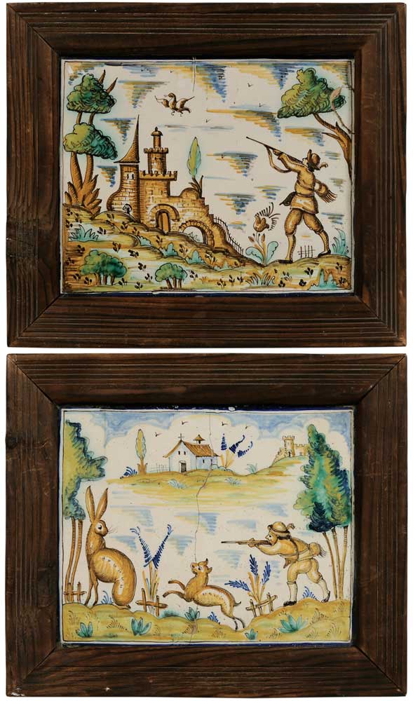 Appraisal: Two Delft Hunting Tiles Dutch th century or earlier one