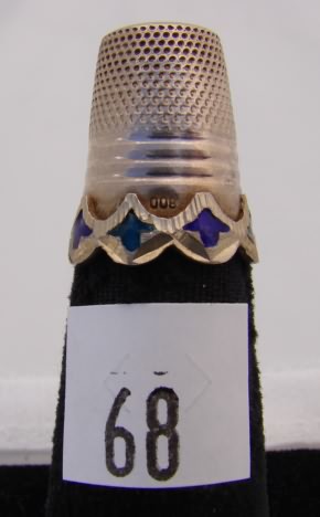 Appraisal: Spain thimble enamel blue stone on top with purple green