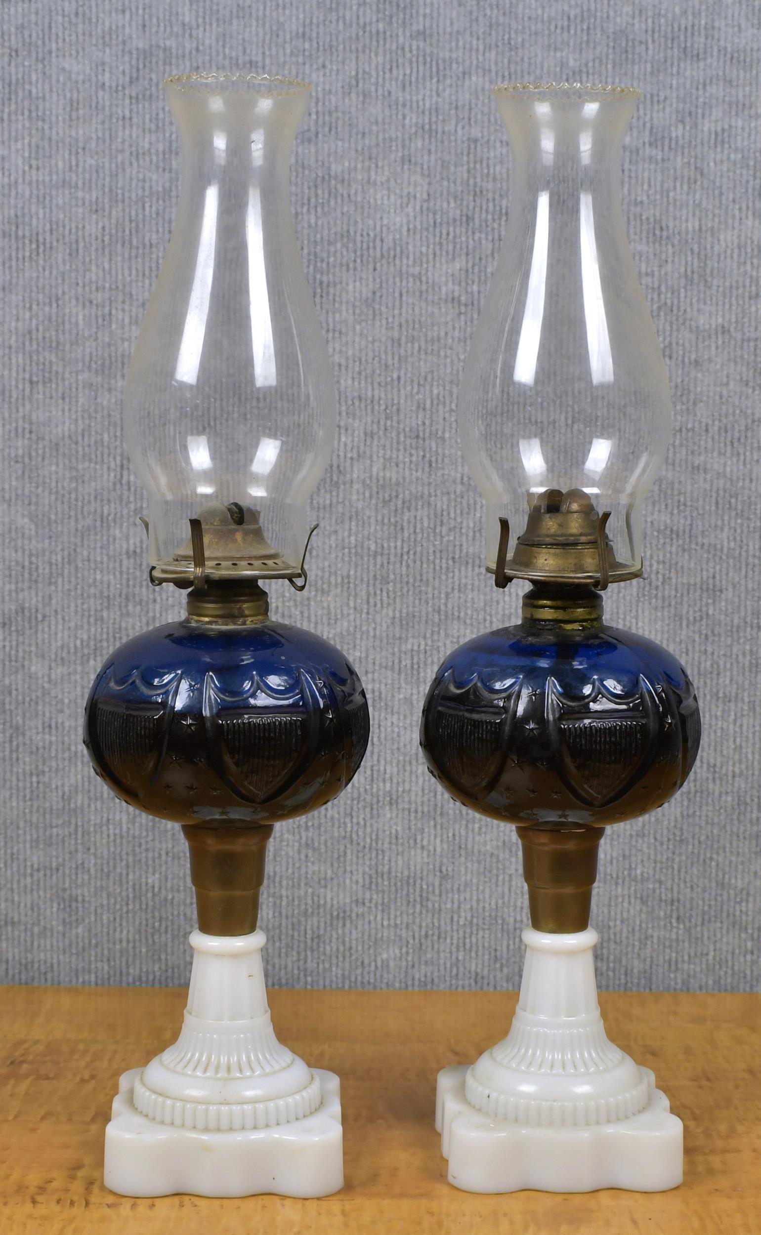 Appraisal: PAIR OF PATRIOTIC COBALT OIL LAMPS A pair of th