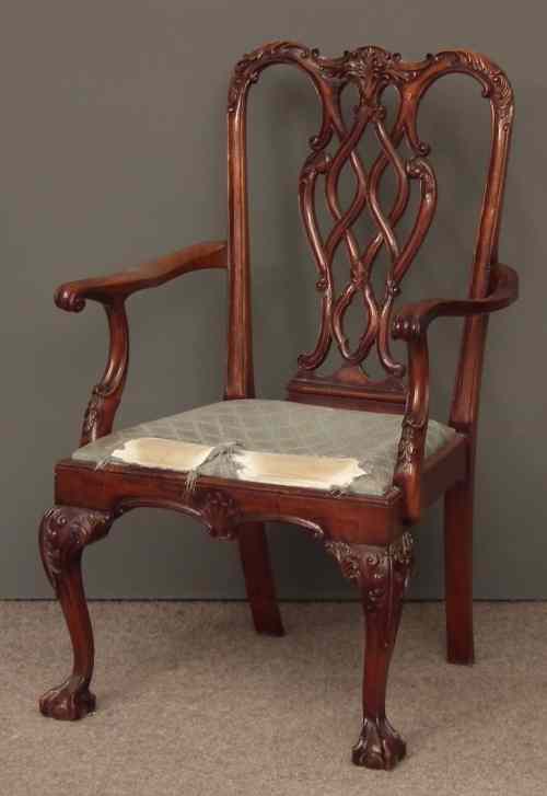 Appraisal: A mahogany armchair of Chippendale design with leaf carved and