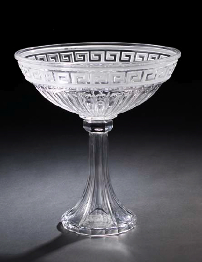 Appraisal: Tall Edwardian Pressed and Parcel-Etched Glass Footed Centerpiece Bowl first