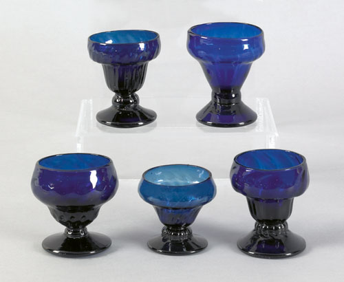 Appraisal: Five pattern molded cobalt glass master salts including Maryland Pennsylvania