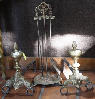 Appraisal: Dutch brass andirons Dutch brass andirons th century each accented