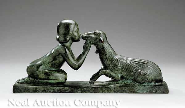 Appraisal: A French Art Deco Bronze Sculpture of a Kneeling Girl