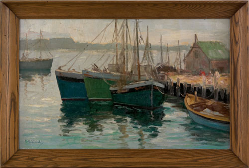 Appraisal: Cesare A Ricciardi American - oil on canvas harbor scene