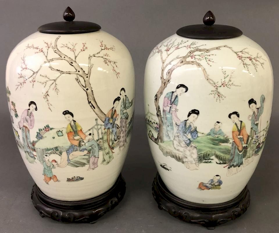 Appraisal: Pair of Asian Porcelain Ginger Jars Pair of Asian porcelain