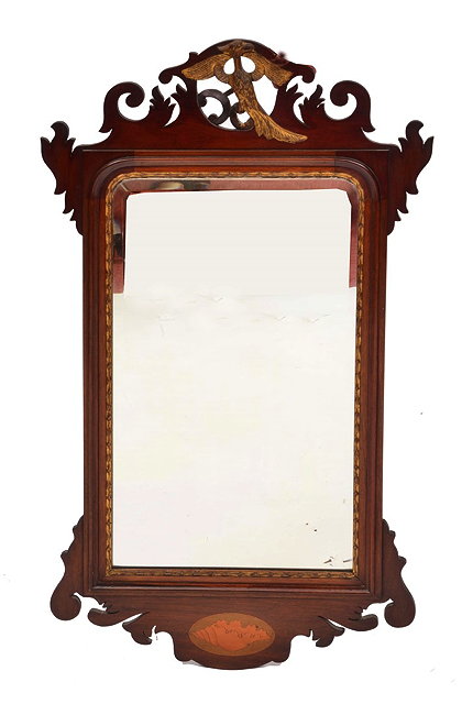 Appraisal: A TH CENTURY MAHOGANY FRET FRAME HANGING WALL MIRROR with