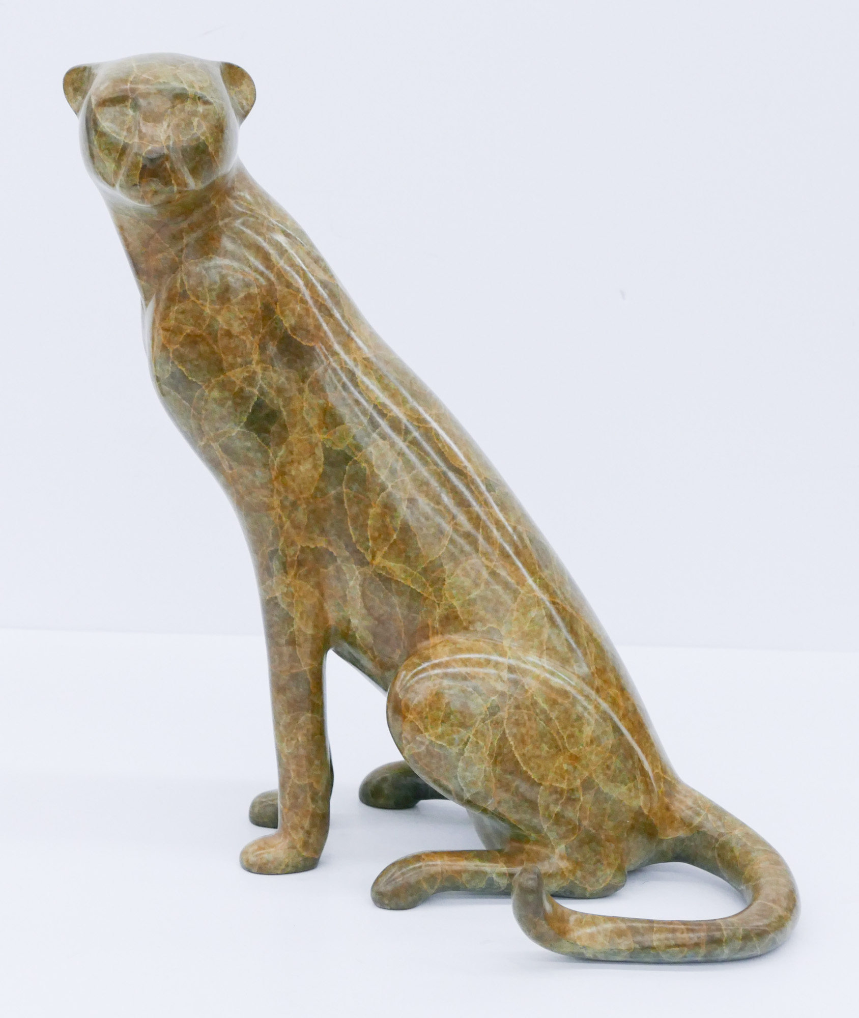 Appraisal: Loet Vanderveen - American ''Seated Cheetah'' Large Patinated Bronze Sculpture