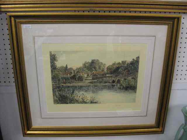 Appraisal: Etching ''Sonning'' village scene image area '' x ''