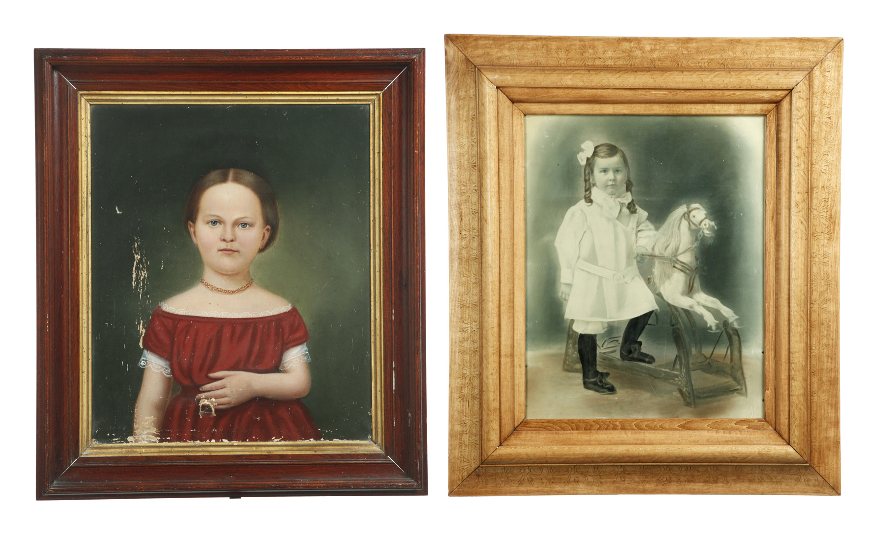 Appraisal: TWO AMERICAN PORTRAITS OF GIRLS Nineteenth-early th century Oil on