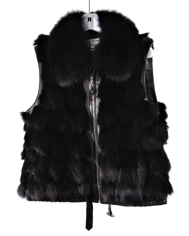 Appraisal: ST JOHN BLACK LEATHER FUR VEST SIZE L Black pig