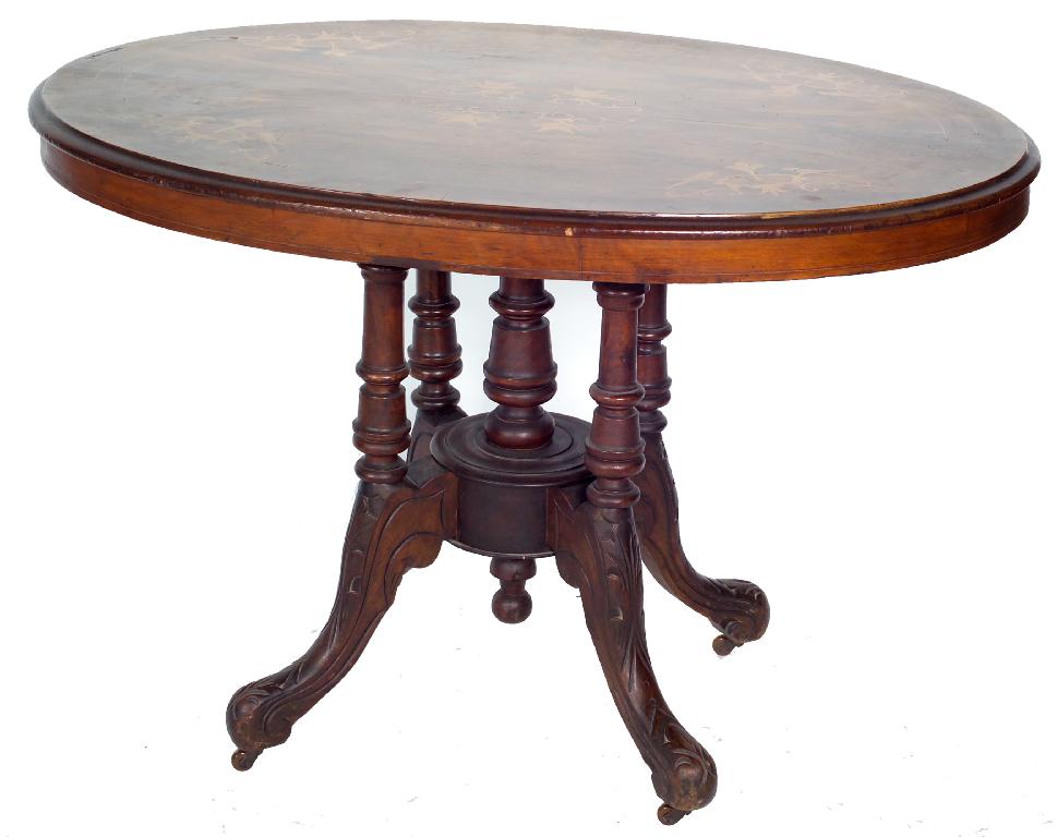 Appraisal: VICTORIAN INLAID WALNUT LOO TABLE the oval top inlaid with