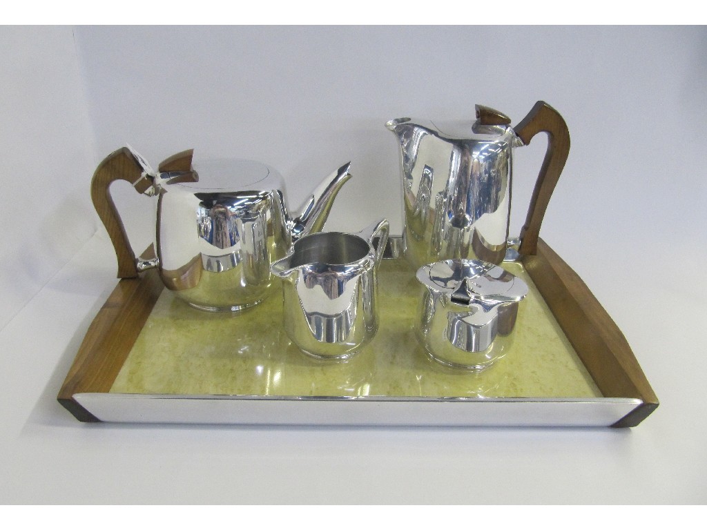 Appraisal: Picquot ware four piece teaset on tray