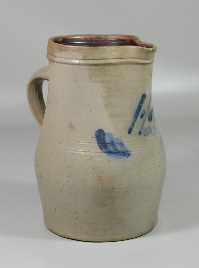 Appraisal: gallon blue decorated stoneware pitcher small chips on spout h