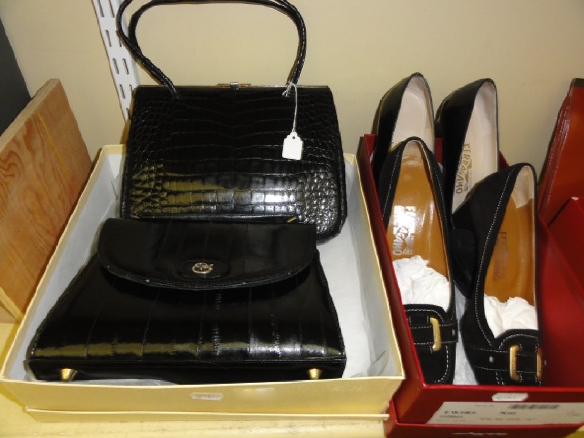 Appraisal: Two pairs of black Ferragamo court shoes size and a