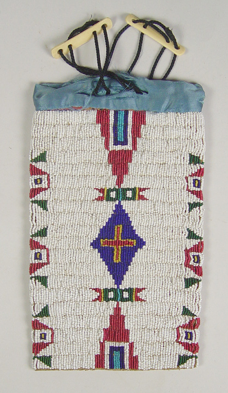 Appraisal: Plains Indian Beaded Drawstring Pouch Early th Century Bag beaded