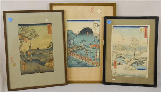 Appraisal: SEVEN FRAMED JAPANESE WOODBLOCK PRINTS th century depicting various subjects