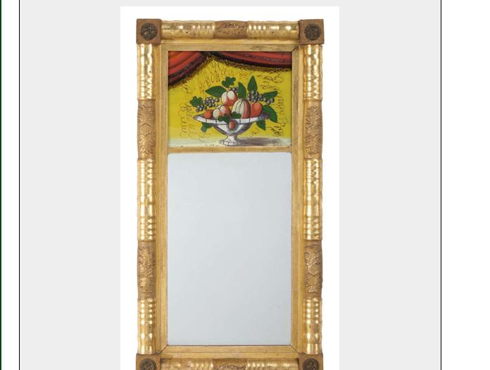 Appraisal: NEW ENGLAND COUNTRY SHERATON SPLIT-SPINDLE MIRROR WITH EGLOMISE PANEL OF