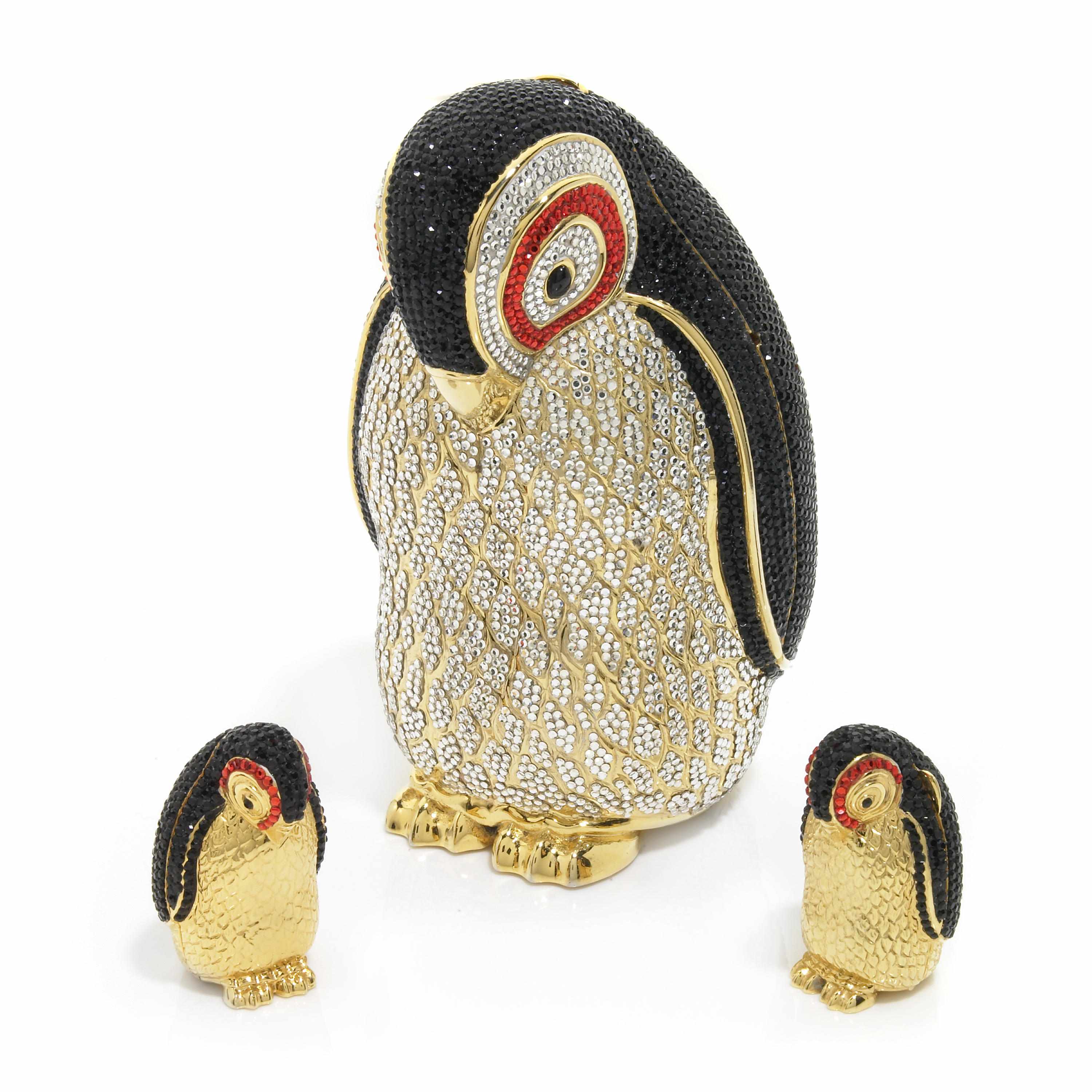 Appraisal: A crystal penguin minaudiere with two matching pillboxes all signed