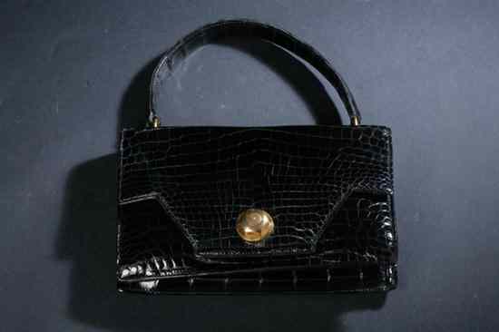 Appraisal: VINTAGE HERM S BLACK CROCODILE HANDBAG s- s With supple