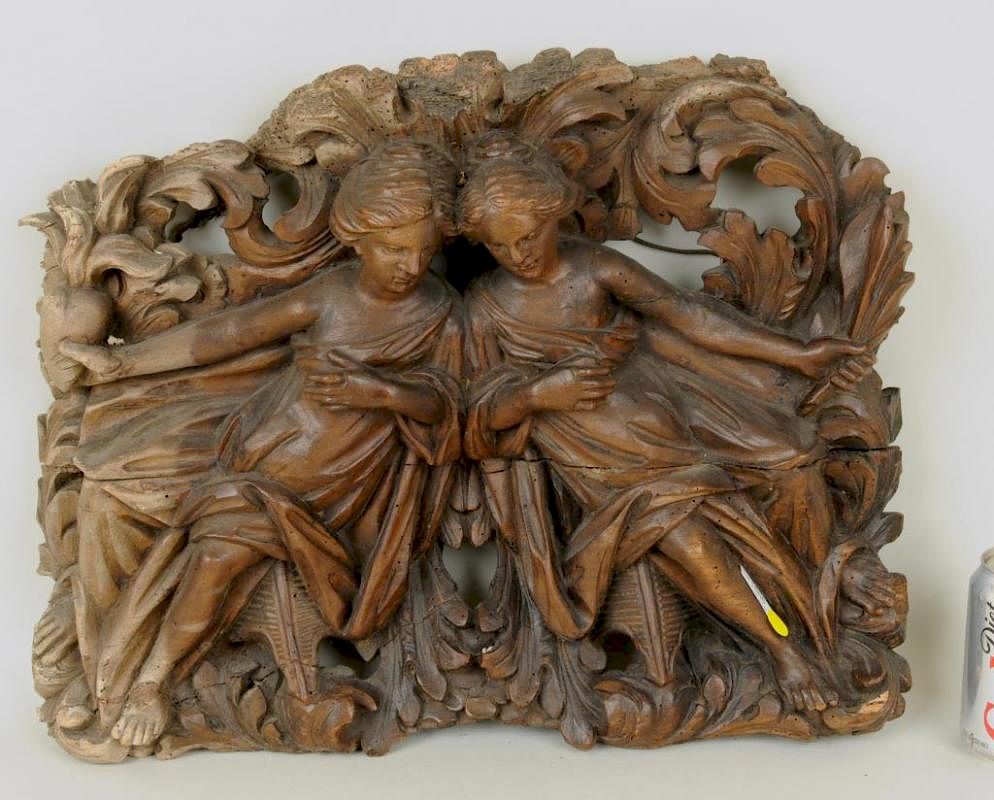 Appraisal: Continental Carved Wood Architectural Fragment Continental carved wood architectural fragment