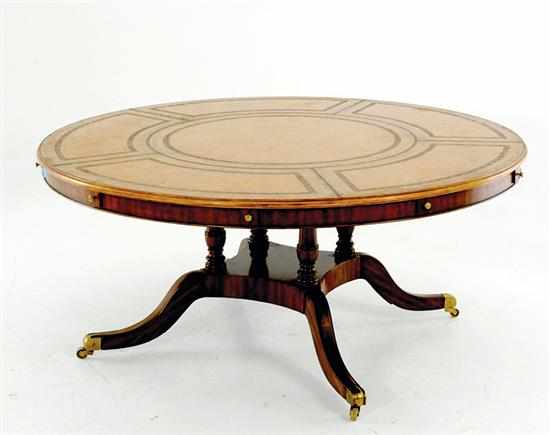 Appraisal: Maitland Smith mahogany jupes table circular top with gilt-tooled faux