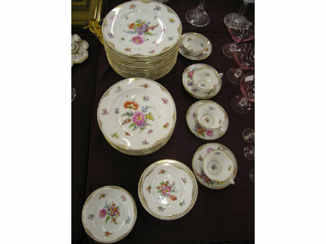 Appraisal: Pcs Dresden Handpainted China floral sprays gold trim excellent