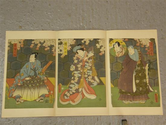 Appraisal: Japanese triptych woodblock print depicting three figures in front of