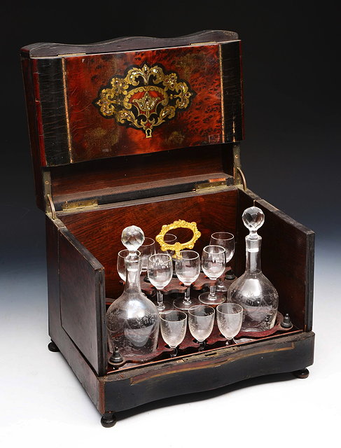 Appraisal: A TH CENTURY FRENCH DECANTER BOX with lift out stand