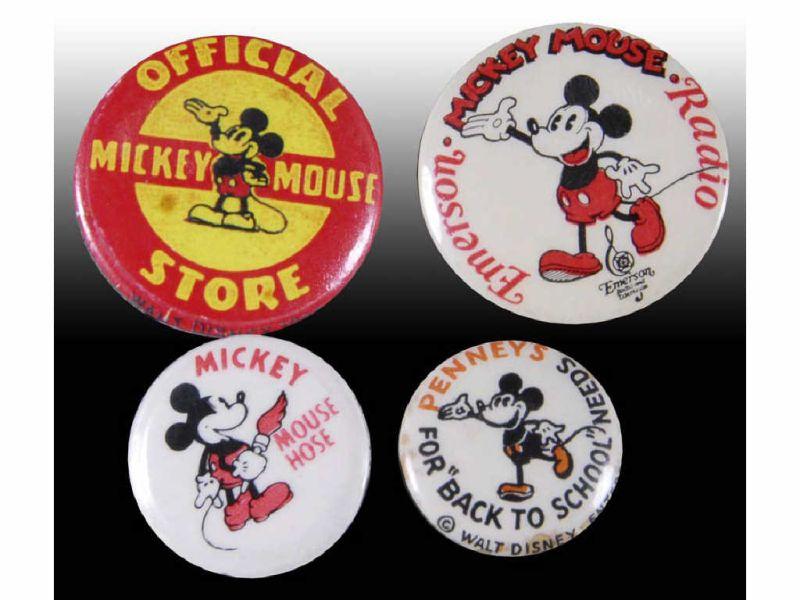 Appraisal: Lot of Disney Mickey Mouse Pinback Buttons Description Four celluloid