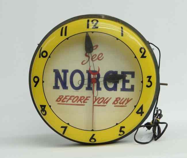 Appraisal: Advertising clock ''See Norge Before You Buy'' '' Diameter