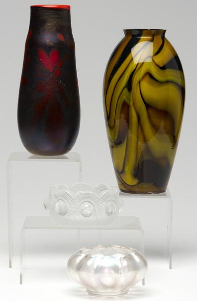 Appraisal: ART GLASS Four pieces including a Lalique ring tray Two