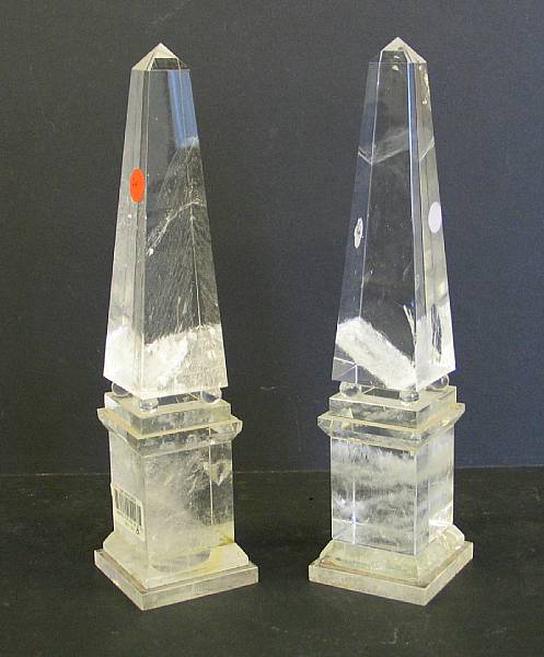 Appraisal: A pair of crystal obelisks of recent manufacture height in