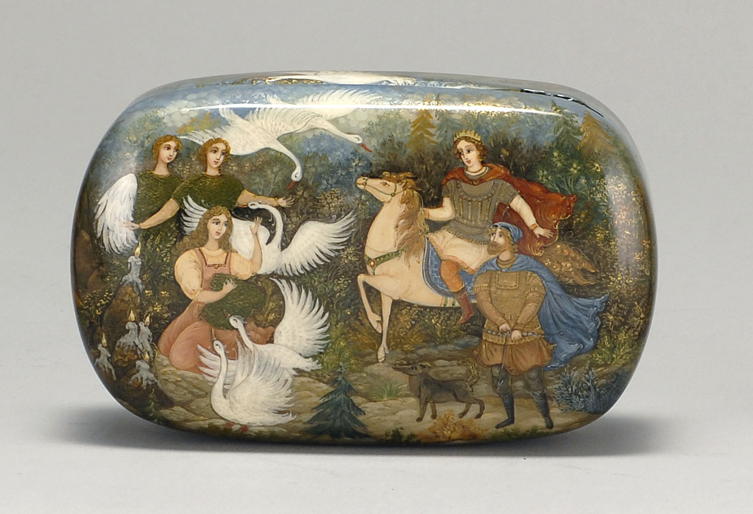 Appraisal: RUSSIAN LACQUER BOX BY KURNIKOVA Depicting Prince Siegfried discovering Odette