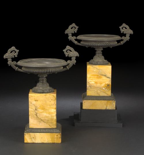 Appraisal: Good Pair of Louis-Philippe Patinated Bronze and Marble Coupes second