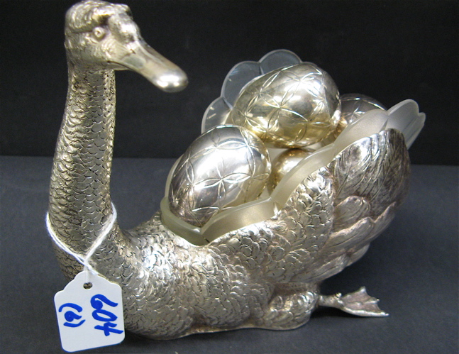 Appraisal: SIX PIECES STERLING SILVER swan figure hand chased and engraved