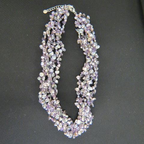 Appraisal: Amethyst Pearl Necklace six strands of gems lusterous scallop shaped