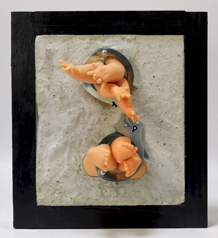 Appraisal: Fred Feldmesser Baby Doll Handcuffs Wall Sculpture United States Mixed