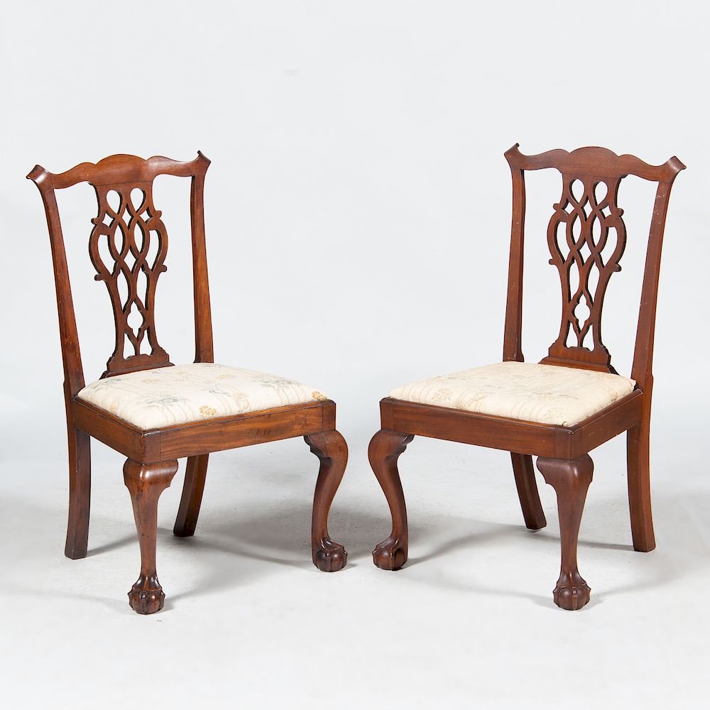 Appraisal: Pair of George II Mahogany Side Chairs With paper label