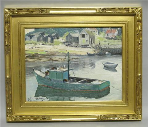 Appraisal: ALFRED GUNNAR BJAREBY AMERICAN - GREEN FISHING BOAT LANES COVE