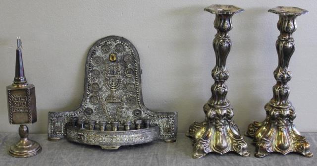 Appraisal: JUDAICA Miscellaneous Judaica Grouping Includes a sterling spice tower a