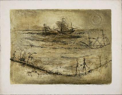 Appraisal: ZAO WOU-KI b SEASCAPE WITH FIGURES AND BOATS Lithograph in