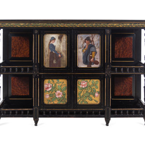 Appraisal: An English Aesthetic Movement Ebonized and Hand-Painted Cabinet Late th