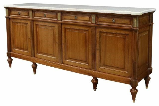 Appraisal: French Louis XVI style marble-top mahogany sideboard th c having