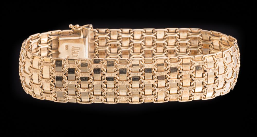 Appraisal: Italian kt Yellow Gold Basketweave Flexible Bracelet hidden box clasp