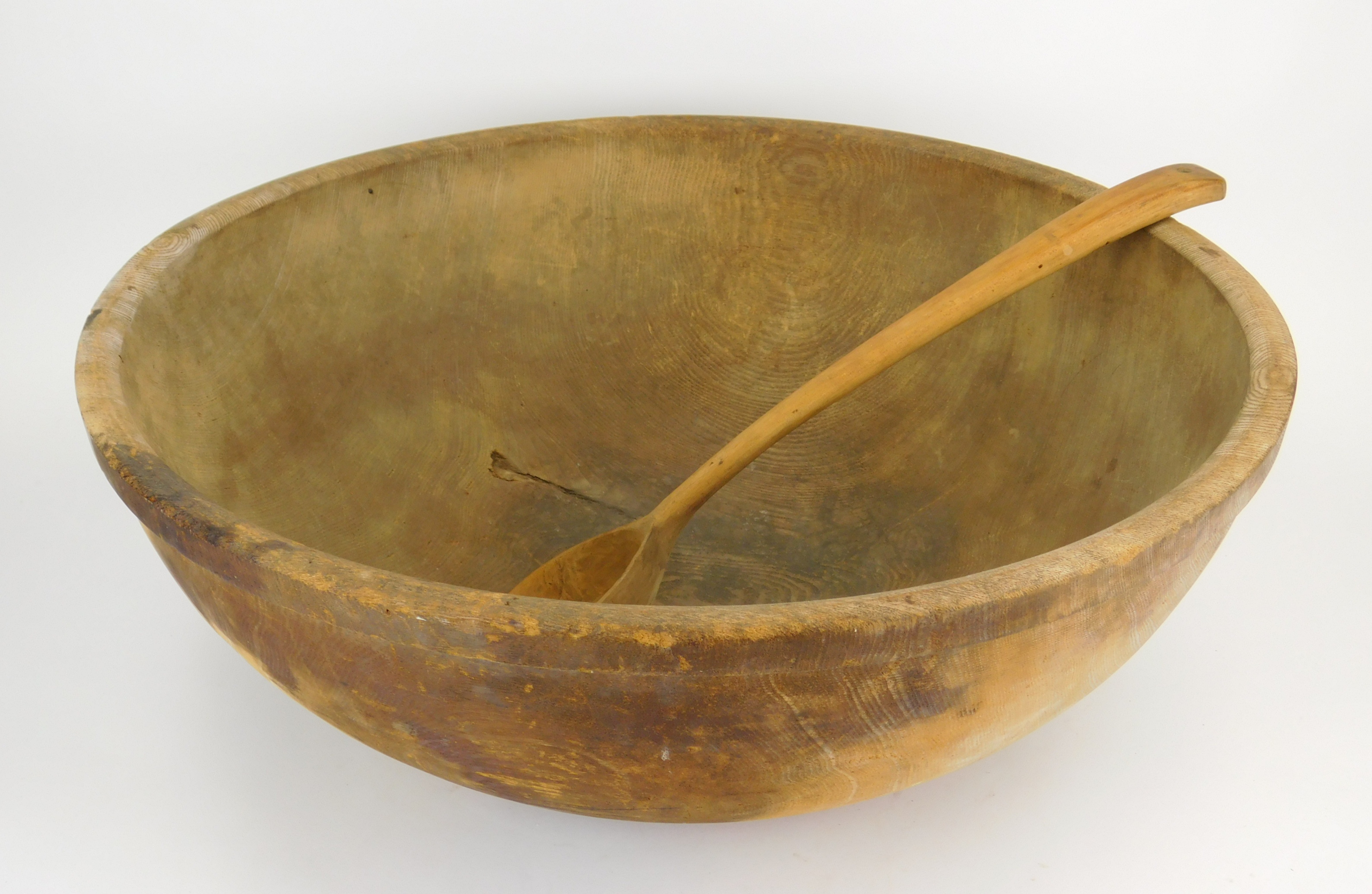 Appraisal: Large th c turned wood dough bowl together with large