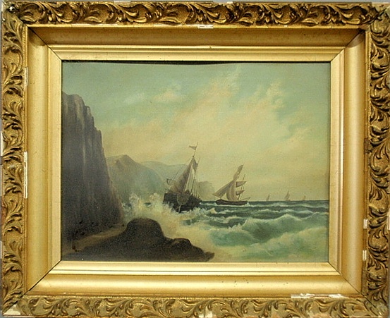 Appraisal: - Oil on board seascape painting late th c of