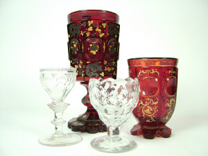 Appraisal: Ruby glass goblet with overlaid gilt and metal floral decoration