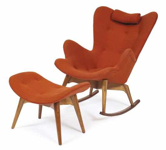 Appraisal: GRANT FEATHERSTON - AN R ROCKING CHAIR AND OTTOMAN UNMARKED