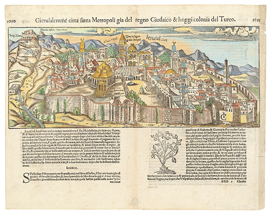 Appraisal: MUENSTER SEBASTIAN Gierusalemme citta santa Metropoli Double-page wood-engraved city plan